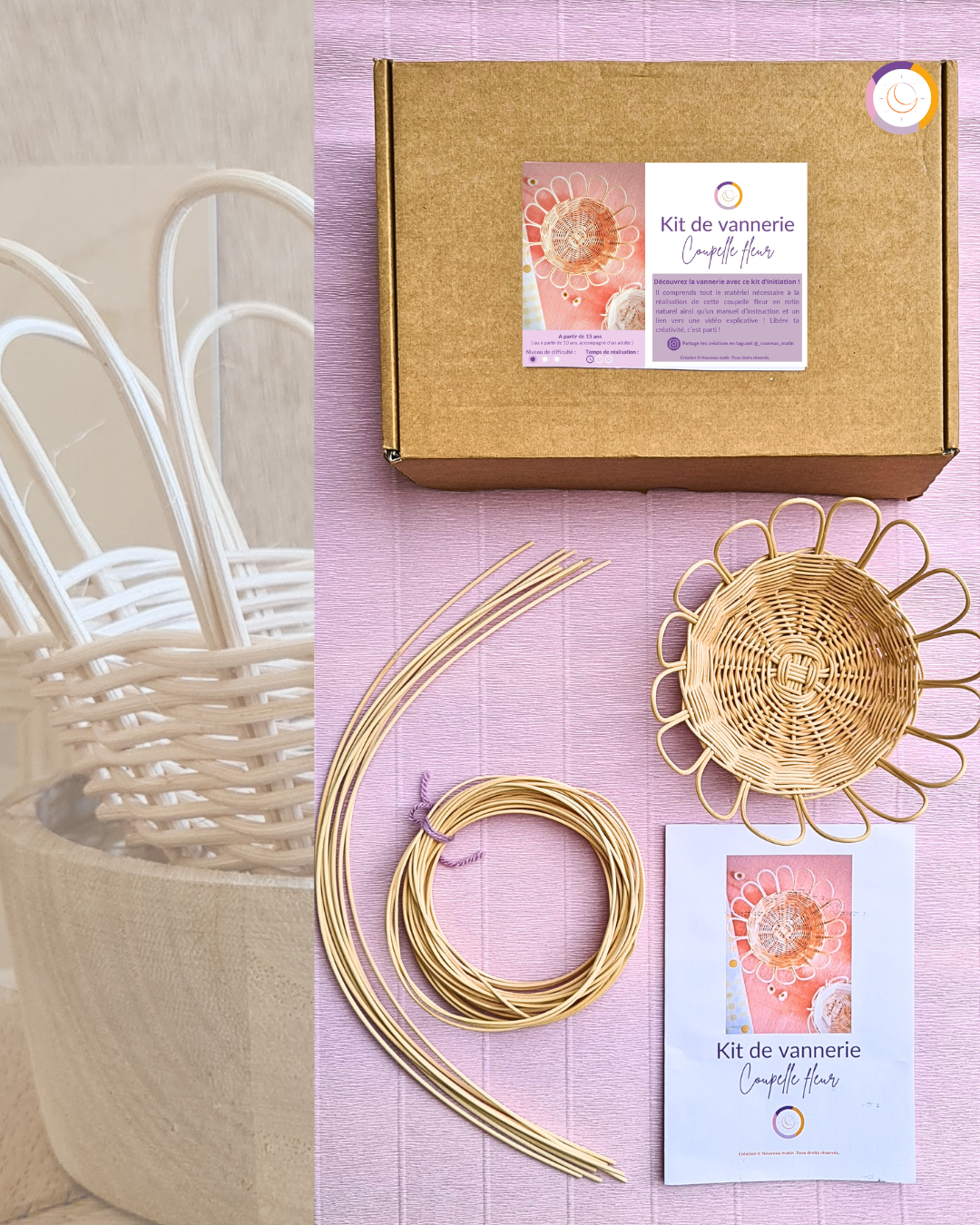 kit de vannerie coupelle fleur en rotin
